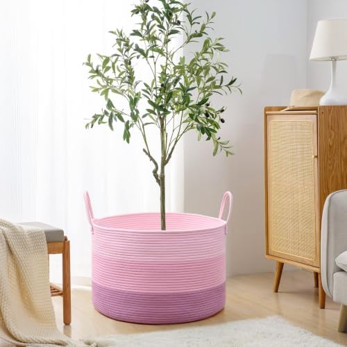 67L Large Woven Blanket Basket, Cotton Rope Baby Laundry Hamper - Image 5