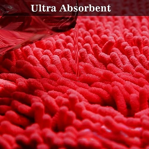 Half Round Bath Mat Red Bathroom Rugs Semicircle Chenille Bath Rugs Water - Image 3