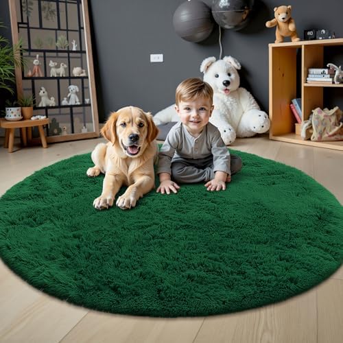 OLANLY Dark Green Round Rugs for Bedroom - Image 3