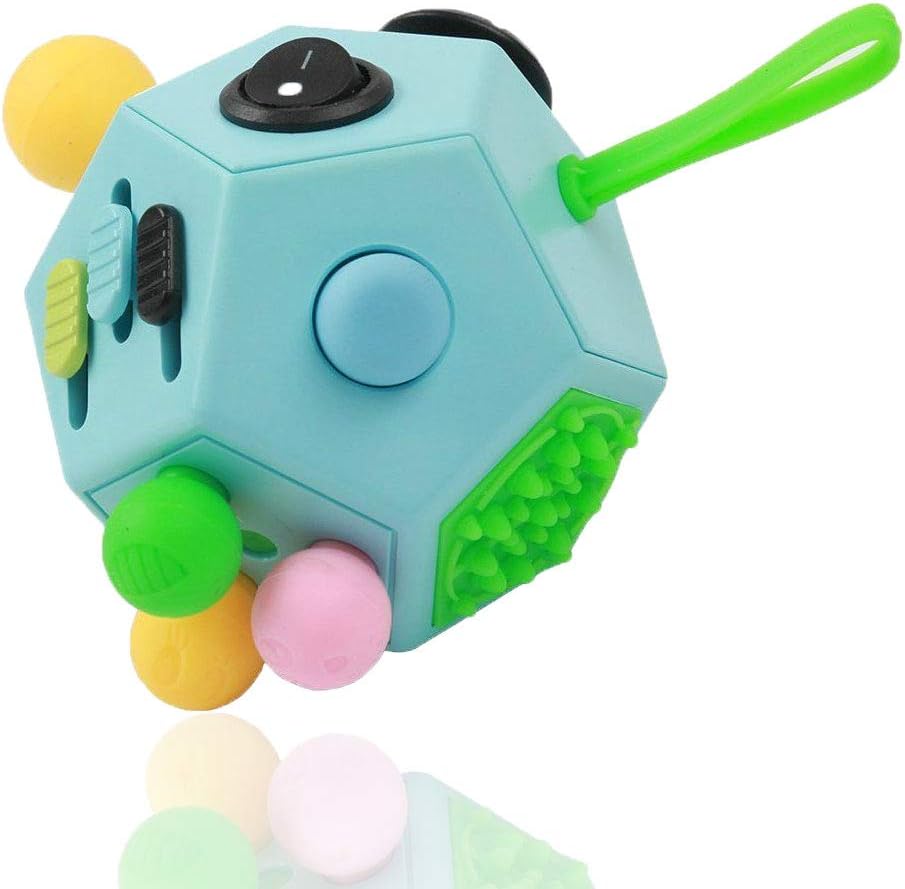 12 Sided Finger Cube Toys, Fidget Toys Relief Stress, Autism and Anxiety Depression for Kids Adults (Blue, Normal)