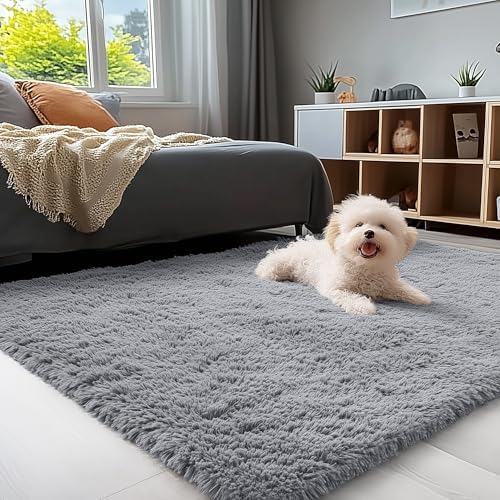 OLANLY 4x4 Machine Washable Accent Rug, Soft Fluffy Shaggy Area Rug by OLANLY