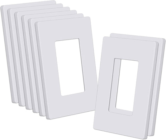 CML Decorator Screwless Wall Plate, 1-Gang Receptacle Outlet Cover, 8 Pack Hidden Screw Smooth Face Switch Plates, Standard Size 2.91"x4.68", UL Listed, White
