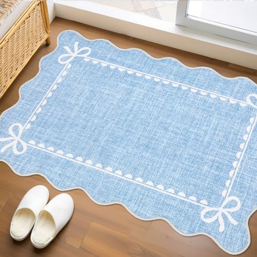 GarveeHome Scalloped Entryway Rug 2x3 Washable Front Door Bow Rug by GarveeHome