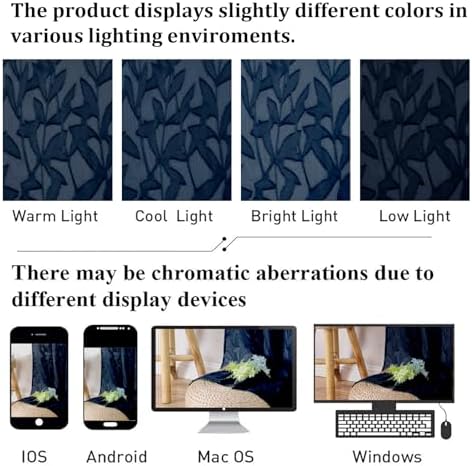 Lecloud Leia Navy Blue Sheer Kitchen Curtains 30 Inch Length 2 Pcs, Leaf - Image 7