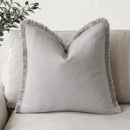 Foindtower Decorative Linen Fringe Throw Pillow Covers Boho Farmhouse Cushion by Foindtower