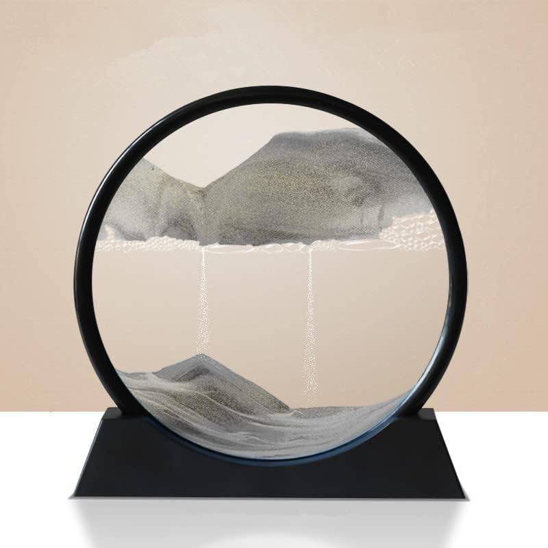 Moving Sand Art Picture 3D Deep Sea Sandscapes Sand Art Liquid Motion Bubbler Timer for Adult Kid Desktop Art Toys for Home Decor and Office(Round+Black+7In)