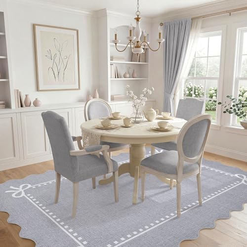 Garvee Scalloped Bow Rug Grey Washable Solid 3x5 Area Rugs - Image 3