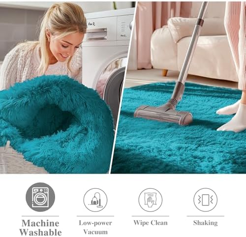 OLANLY Teal Round Rugs for Bedroom - Image 2