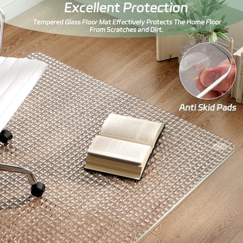 GLSLAND 46"x55" Tempered Glass Chair Mat – Checkered Patterned Desk Mats - Image 4