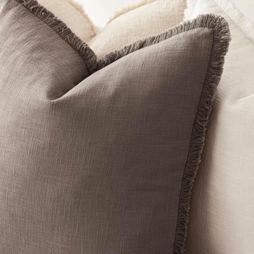Foindtower Decorative Linen Fringe Throw Pillow Covers 18×18 Light Coffee - Image 5