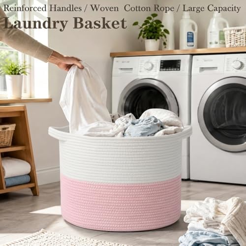 115L Extra Large Pink Woven Cotton Rope Basket - Image 5