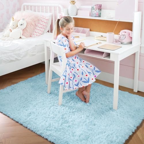 Amdrebio Light Blue Furry Shag Area Rug 5x7 - Image 3
