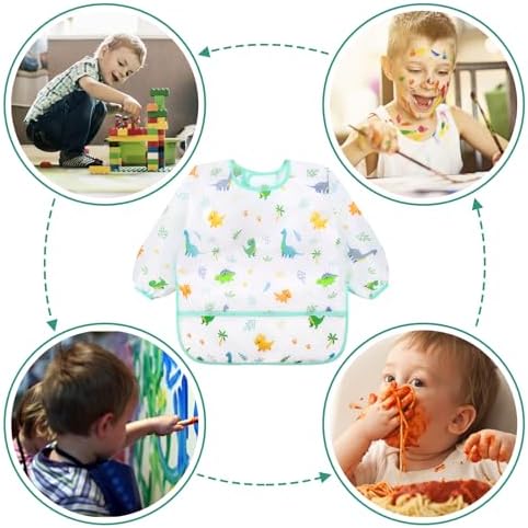 Accmor 5 Pack Long Sleeve Bibs, Baby Smock Waterproof Sleeved Bib Smock - Image 6