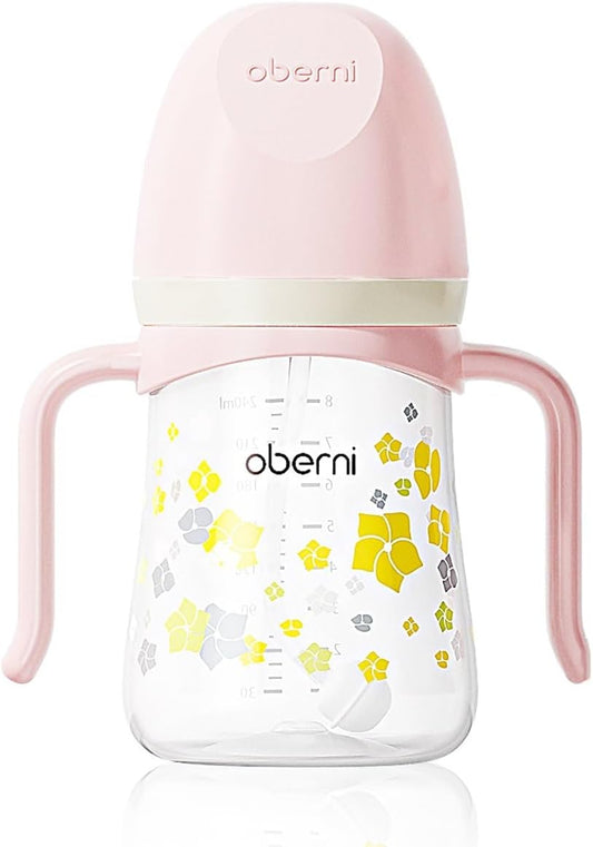 Toddler Sippy Cup, Weighted Straw Baby Drinking Water Bottle with Valved Spout for 6+ Months, 300ml/10oz/Pink/1Pack
