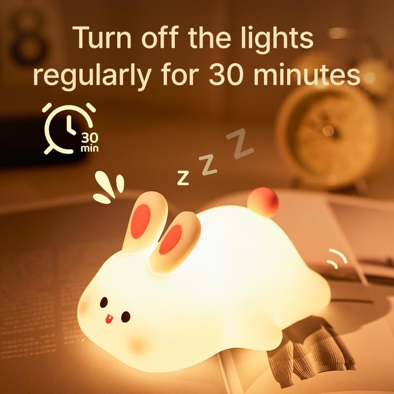 Squishy Bunny Night Light, Cute Easter Rabbit, Bunny Lamp, Led Big Face Rabbit Decor, Novelty Gifts, Dimmable Rechargeable Light up Bunnies, Nursery Room College Dorm Touch Nightlight