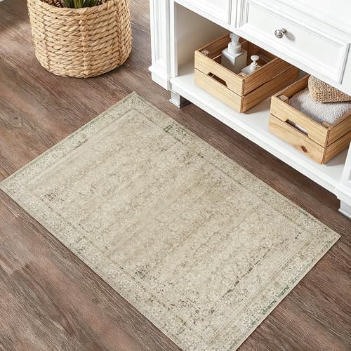 BILEEHOME Boho Kitchen Rug Washable Low Pile Small 2x3 Rugs Tan and Cream - Image 5