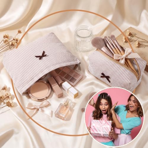 Huhumy 2 Pcs Makeup Bag Set for Women, Bow Stripe - Image 5