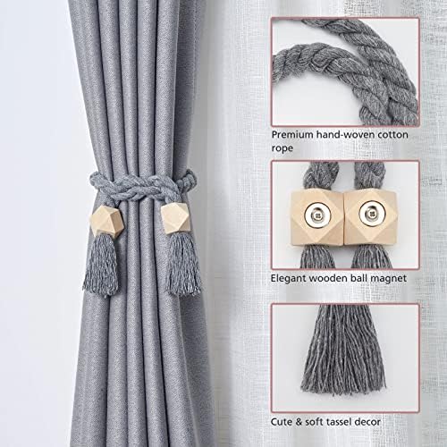 NICEEC 2 Pack Wooden Polyhedron Magnetic Curtain Tiebacks Boho Home Decor Drape - Image 3