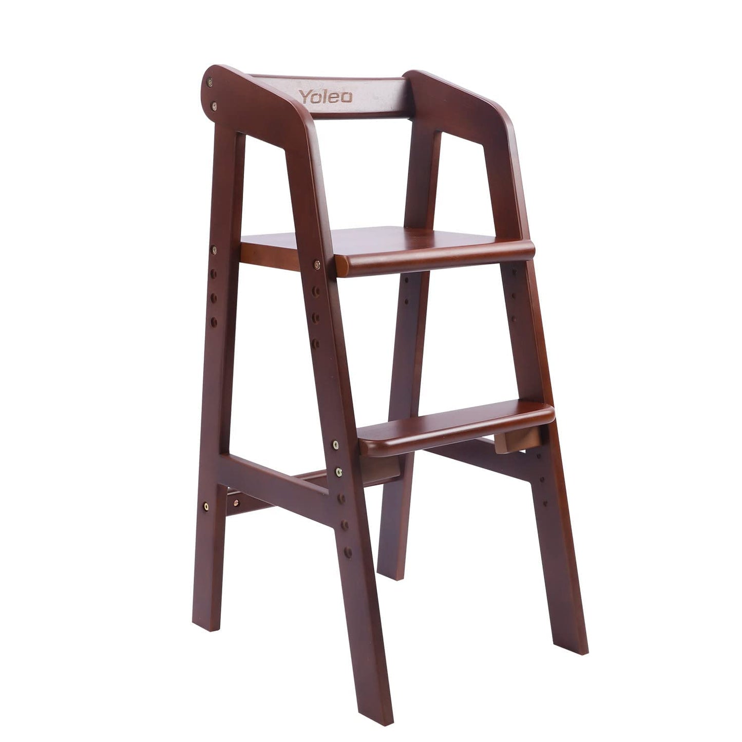 Yoleo Wooden High Chair for Toddlers to Teens, Adjustable Dining Feeding Chair with Steps Grows with Child, Max 60kg (Nut-Brown)