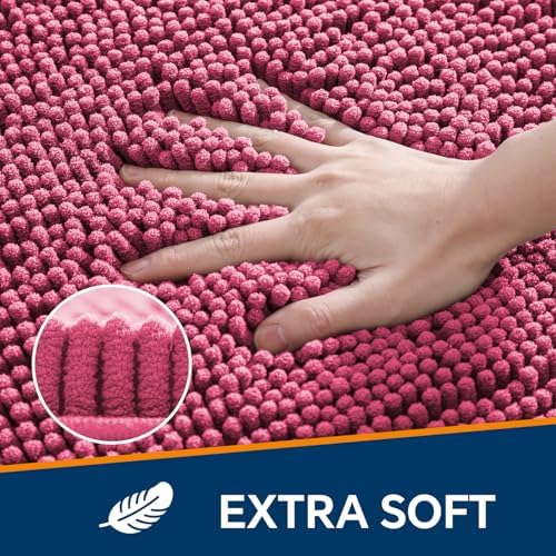 Chenille Bathroom Runner Rug 24"x60" Hot Pink, Plush Bath Mat - Image 3