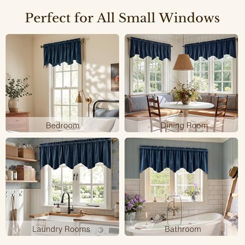 StangH Navy Blue Valance for Windows Scalloped 52x18 Inch, 1 Panel - Image 6