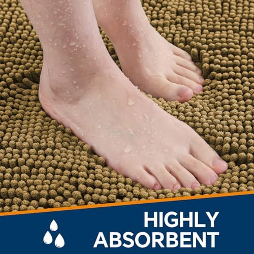 Chenille Bathroom Runner Rug 24"x72" Tan, Plush Bath Mat - Image 4