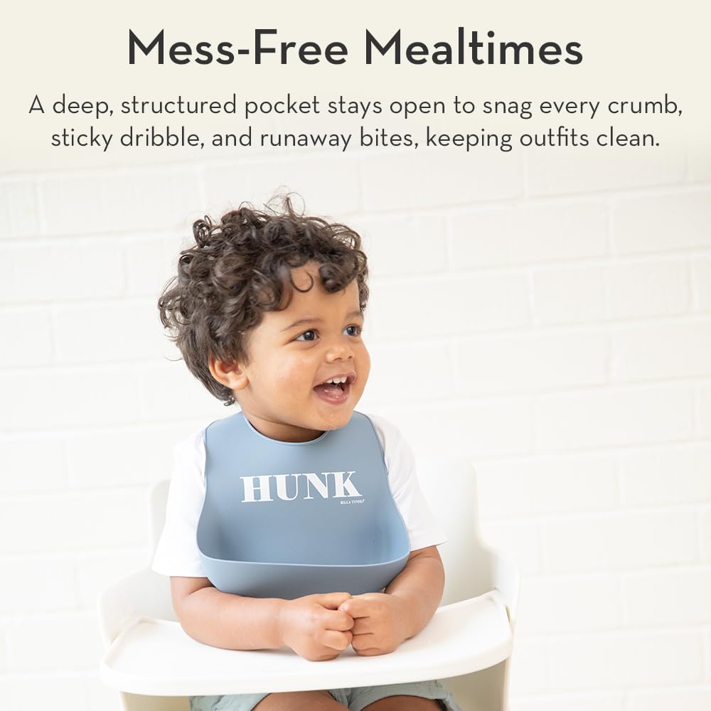 Bella Tunno Baby Bib for Eating, Waterproof Silicone Bib with Large Food Catcher, Adjustable Fit for Babies 4-12 months & Toddlers 1-3 Years, Boys & Girls, I Love Mom