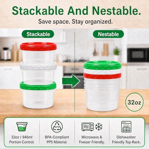 EONJOE 32oz Plastic Freezer Food Leftovers Containers - Image 6