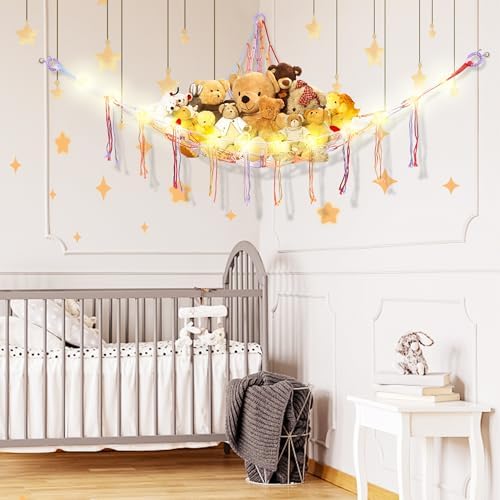 CERETIA Stuffed Animal Hammock Corner Plushie Net Storage, Jumbo Rainbow - Image 2