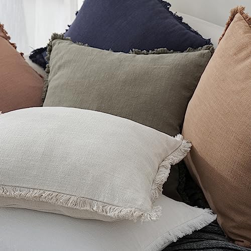 Foindtower Boho Linen Fringe Lumbar Throw Pillow Covers 12×20 Natural Beige - Image 5