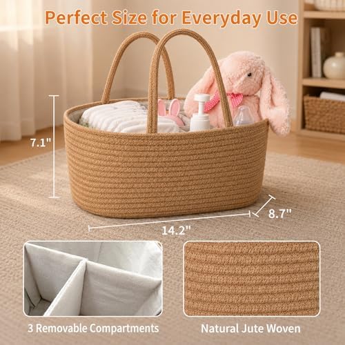 ABenkle Baby Diaper Caddy Organizer, Boho Jute Rope Nursery Storage Bin - Image 3