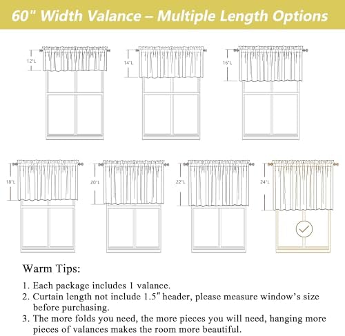 Linen Valances for Windows, Light Filtering Faux Linen Textured Small Short - Image 3