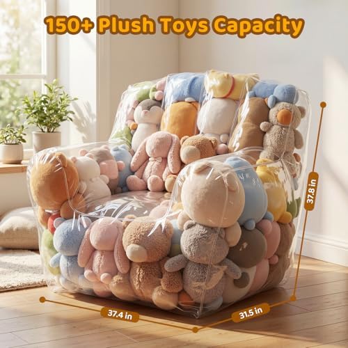 Clear Stuffed Animal Storage Bean Bag Chair Organizer - Image 2