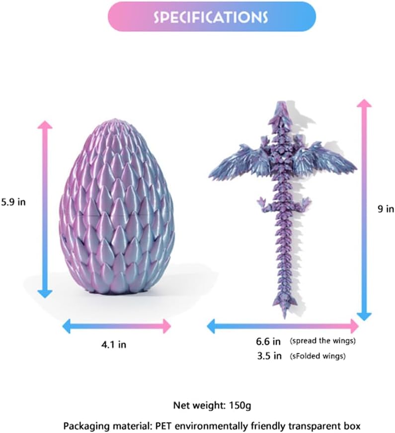 GerRit 3D Printed Dragon，Crystal Dragon，3D Printed Stuff，Dragon Fidget Toy，3D Dragon Eggs with Dragon Inside，Home Office Decoration, Administrative Desk Toys (Dream Orange)