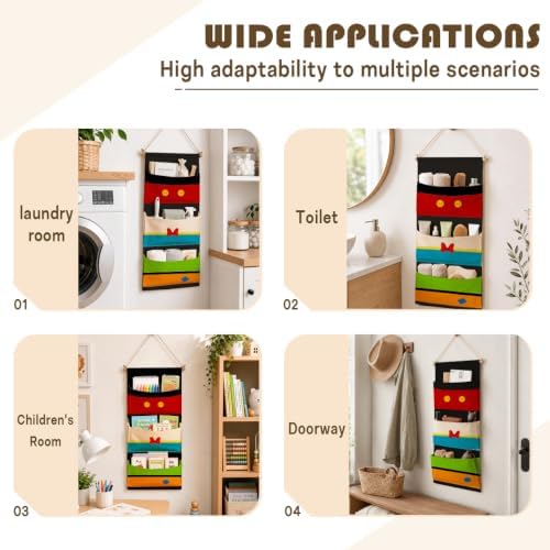 3-Pocket Hanging Wall Organizer, Colorful Block Over Door Storage Pockets - Image 4