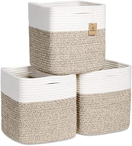NaturalCozy Storage Cubes 11 Inch Cotton Rope Woven Baskets by NaturalCozy