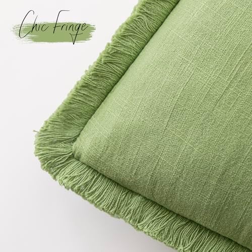 Foindtower Decorative Linen Fringe Throw Pillow Covers 18×18 Lime Green - Image 3