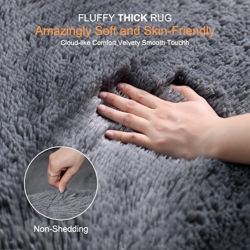 5x8 Thick Grey Fluffy Shag Rug for Bedroom, Plush Washable Carpet - Image 2