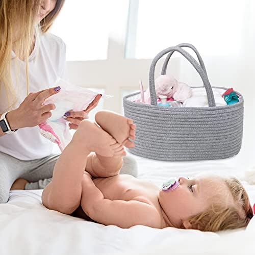 ABenkle Diaper Caddy Organizer, Rustic Boho Cotton Rope Nursery Baby Basket - Image 2