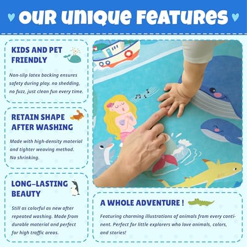 Large Blue Ocean Rug for Classroom – Washable 9x12 Kids Rug - Image 6