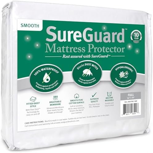 SureGuard Smooth Waterproof Mattress Protector, Full Size Mattress Cover by SureGuardMattressProtectors
