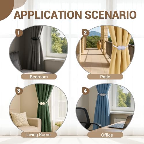 Hion Magnetic Curtain Tiebacks 4 Pack, Nickel-plated Metal and Polyester - Image 5