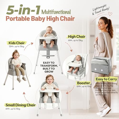 5 in 1 Foldable Baby High Chair, Convertible Highchair - Image 2