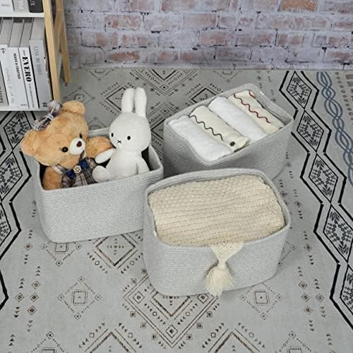 XUANGUO Woven Cotton Rope Storage Baskets 15x10x9.3" 3 Pack Grey - Image 5