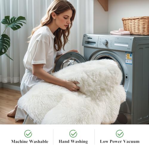 6x9 Cream White Shag Rug for Bedroom, Soft Plush Fluffy Carpet - Image 5
