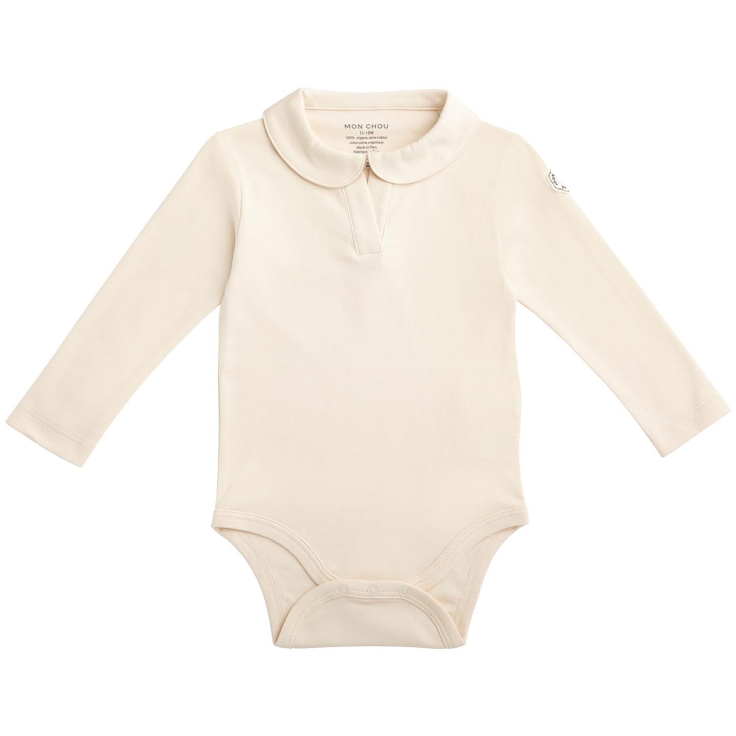 MON CHOU Premium Long Sleeve Bodysuit - Luxuriously Soft, 100% Pima Cotton Baby Bodysuit with Collar - Organic Cotton Baby Clothes (Ivory, 3-6 Months)