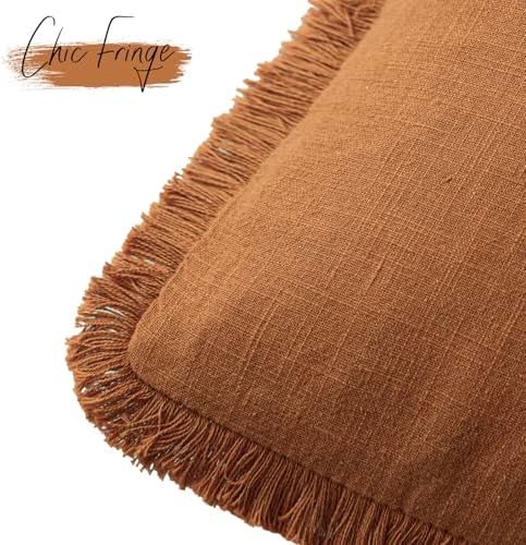 Foindtower Decorative Linen Fringe Throw Pillow Covers 18×18 Inch - Image 3