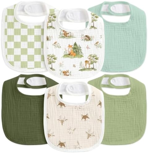 6-Pack Muslin Baby Bibs for Drooling & Teething, Absorbent Bib by CivaruaKids