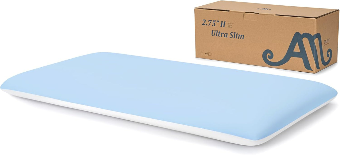 AM AEROMAX 2.75 Inches King Size Hyper Slim Memory Foam Pillow for Stomach and Back Sleepers - Thin, Flat Design for Cervical Neck Alignment and Deeper Sleep.