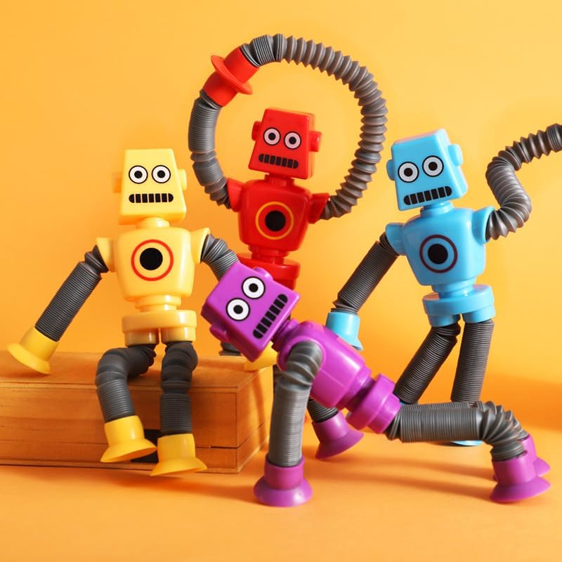 6PCS Telescopic Suction Cup Robot Toy,pop Tubes,Toys for Kids,Toddler Travel Toys,Toddler Sensory Toys,figette Toys,Fidget Toys for Kids,Treasure Box prizes,Small Toys for Kids prizes